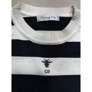 "Christian Dior Like" Paris Striped Bee Knit Top Short Sleeve Cotton France